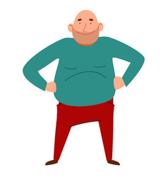 A Fat Bald Man With His Hands On Waist