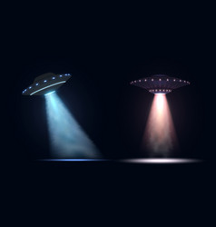 Ufo With Beam Of Light Flying Spaceship Blue Pink