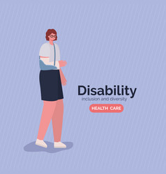 Disability Woman Cartoon With Arm Cast