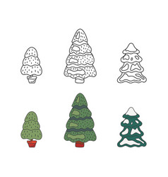 Christmas Pine Tree Set Doodle Style Sketch