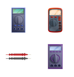 Digital Multimeter Icons Set Cartoon