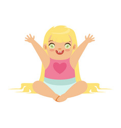 Cute Blonde Baby Girl Sitting With Arms Raised