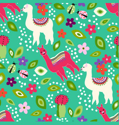 Cute Llama Seamless Pattern With Small Leaf