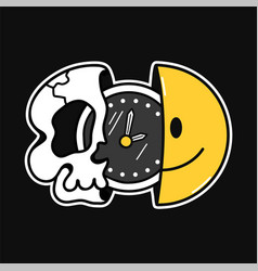 Half Of Smile Face And Skull With Clock Inside Tee