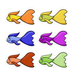 Set Of Colored Icons Cute Aquarium Fish