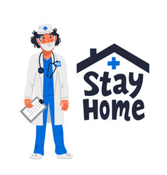 Stay Home Tired Doctor In Medical Gown And