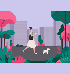 Woman Walking A Dog Healthy Active Lifestyle