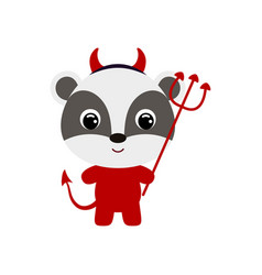 Cute Little Halloween Badger In A Devil Costume