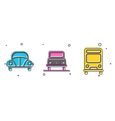 Set Car Volkswagen Beetle Car And Bus Icon