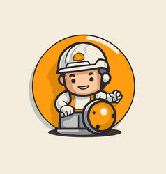 A Kid Boy In Hard Hat And Helmet Holding Golf