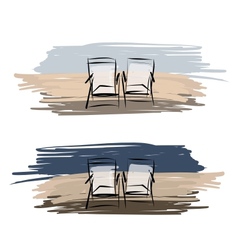 Two Deck Chairs On The Beach Sketch For Your