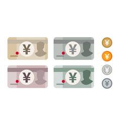 Yen Japan Japanese Bank Notes Currency Icon Set