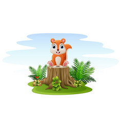 Cartoon Squirrel Sitting On Tree Stump