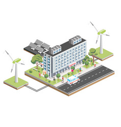 Isometric Building Of Hospital With Solar Panels