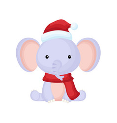 Cute Little Elephant Zebra In A Santa Hat And Red