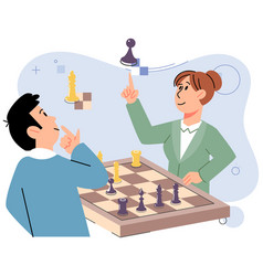 Man And Woman Playing Chess At Table Sport