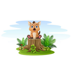 Cartoon Hyena Sitting On Tree Stump