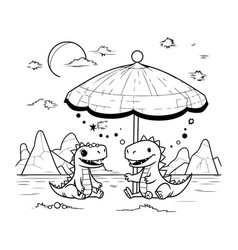 Cute Dinosaurs Under Umbrella For Kids Coloring