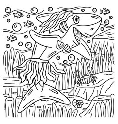 Shark And Seaweed Coloring Page For Kids