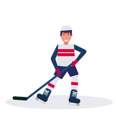 Joyful Ice Hockey Player Holding Stick Skating