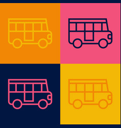 Pop Art Line School Bus Icon Isolated On Color