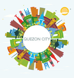 Quezon City Philippines City Skyline With Color