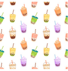 Boba Pattern Seamless Background With Bubble Milk