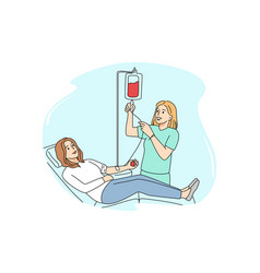 Female Donor Donate Blood In Clinic