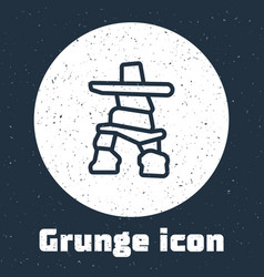 Grunge Line Inukshuk Icon Isolated On Grey