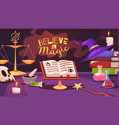 Magic Tools Poster Cartoon Alchemist Table