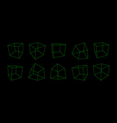 Neon Green Wireframe Cube Collection Outline