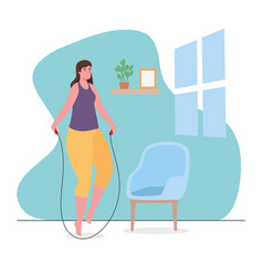 Woman Jumping Rope At Home Design