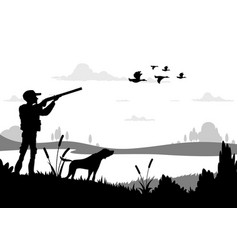 Hunting Silhouette Hunter With Shotgun Dog Duck