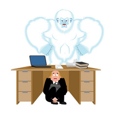 Businessman Scared Under Table Of Yeti To Hide