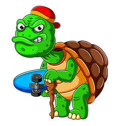 Cartoon Old Turtle Carrying Skateboard