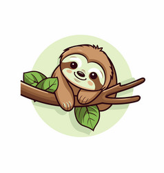 Cute Cartoon Sloth On A Tree Branch