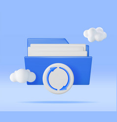 3d Blue Folder In Clouds With File Sync Icon