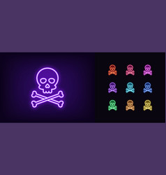 Neon Jolly Roger Icon Glowing Skull