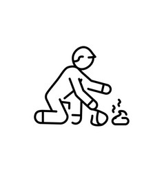 Picking Up Dog Feces Color Line Icon Urban Sign