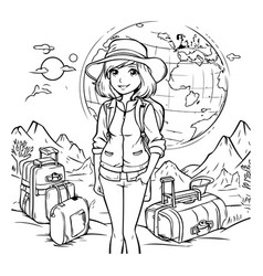 A Girl In Hat With Suitcase On Vacation