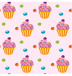 Background With Pink Cupcakes And Colorful Candies