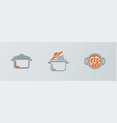 Set Line Cooking Soup In Pot And Icon