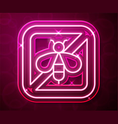 Glowing Neon Line Stop Bee Icon Isolated On Red