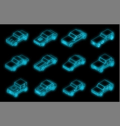 Car Old Icons Set Neon