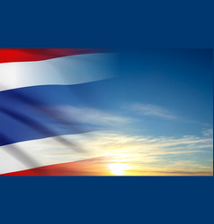 Thailand Flag Against Th Sunsrise Or Sunset