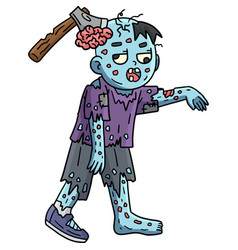 Zombie With An Ax On Head Cartoon Colored Clipart