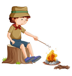 Scout Boy Roasting Marshmallow