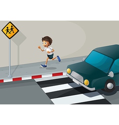 A Man Running At The Road With Car