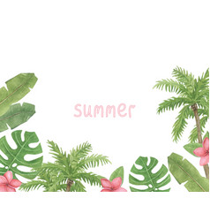 Summer Watercolor Frame With Tropical Leaves