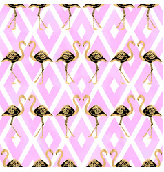 Gold Flamingo Seamless Pattern With Pink